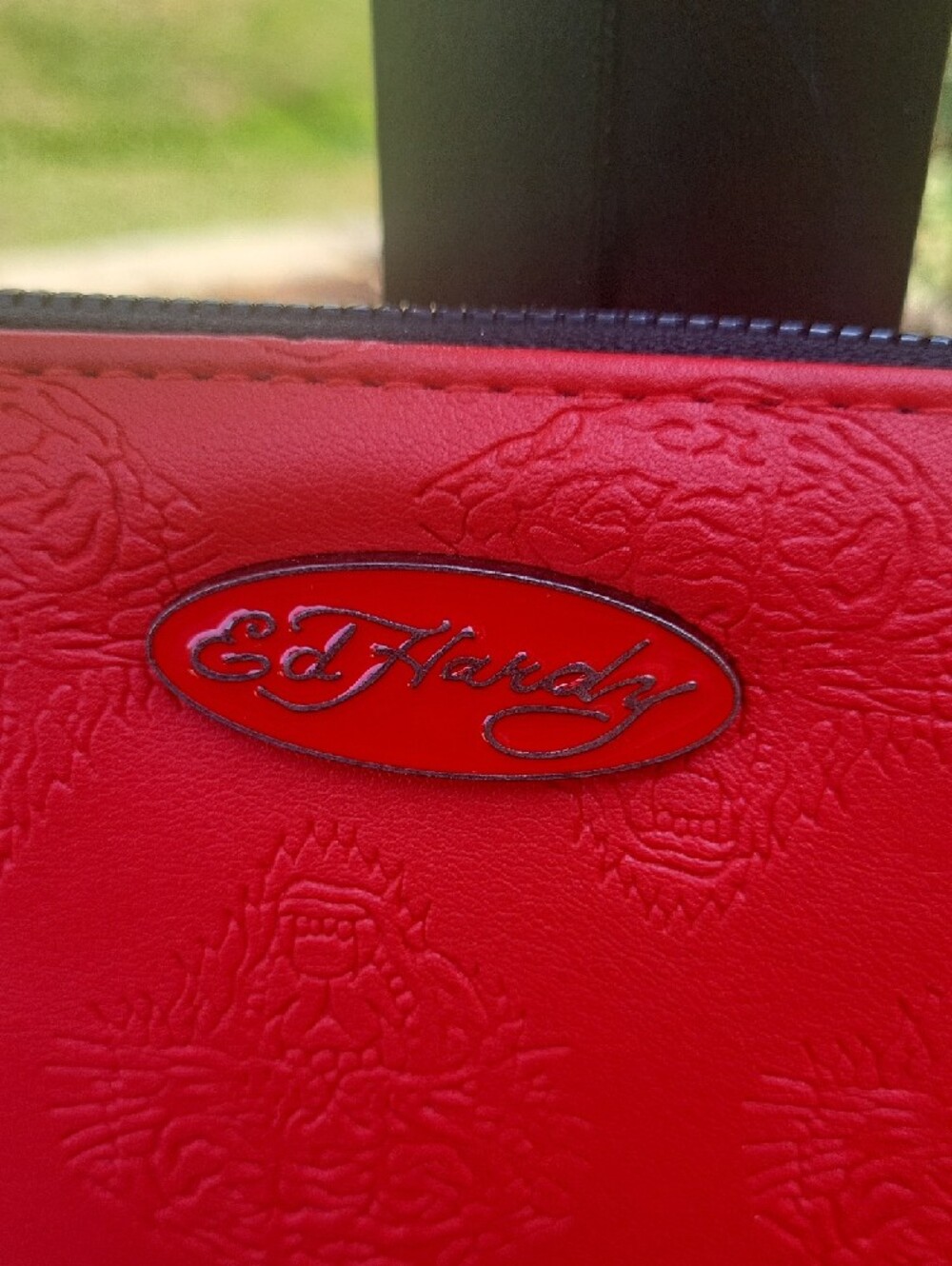 Ed Hardy Red Embossed Zip-Around Wristlet Wallet - Picture 2 of 10